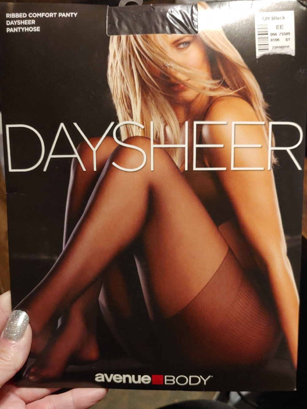 Avenue Body Sz EE Off Black Ribbed Panty DaySheer Pantyhose